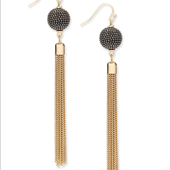 NWT EARRINGS DANGLE tassel drop Pave’ ball - Picture 1 of 2